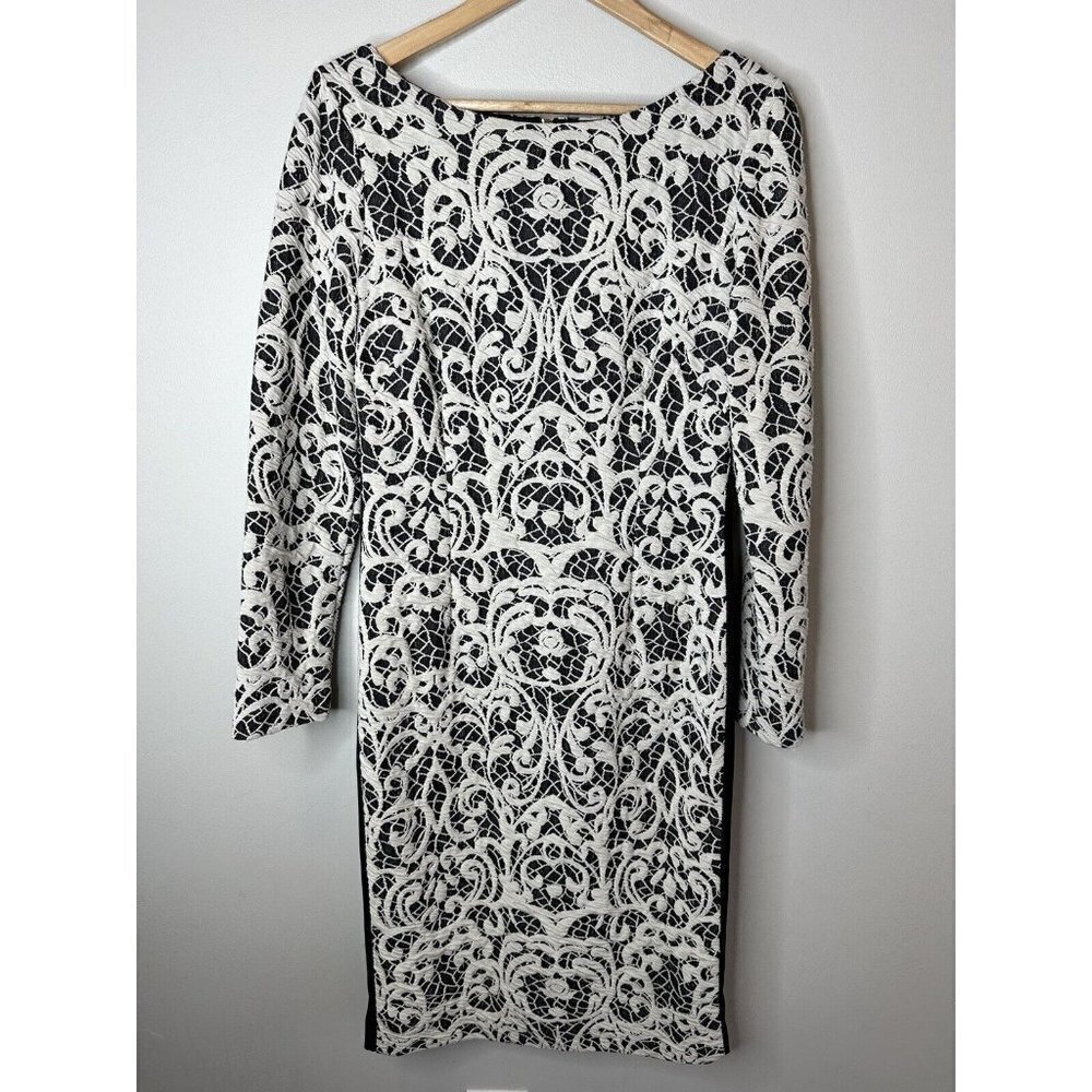 Eliza J A-Line Dress Women’s Black White Embroidered Floral MIDI‎ Dress 10